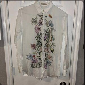 Etro White Shirt with Colorful Embroidery